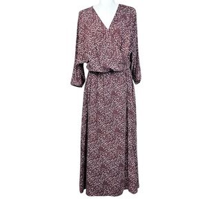 Garnet Hill Faux Wrap Knit Dress M Batwing Blouson Closet Staple Earth Tones